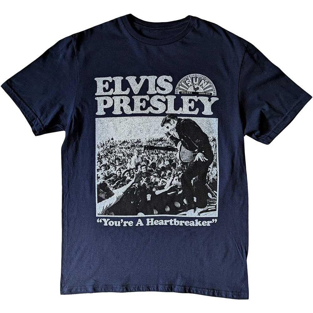 Sun Records Unisex Tshirt Elvis Heartbreaker (Navy Blue) (Small) S