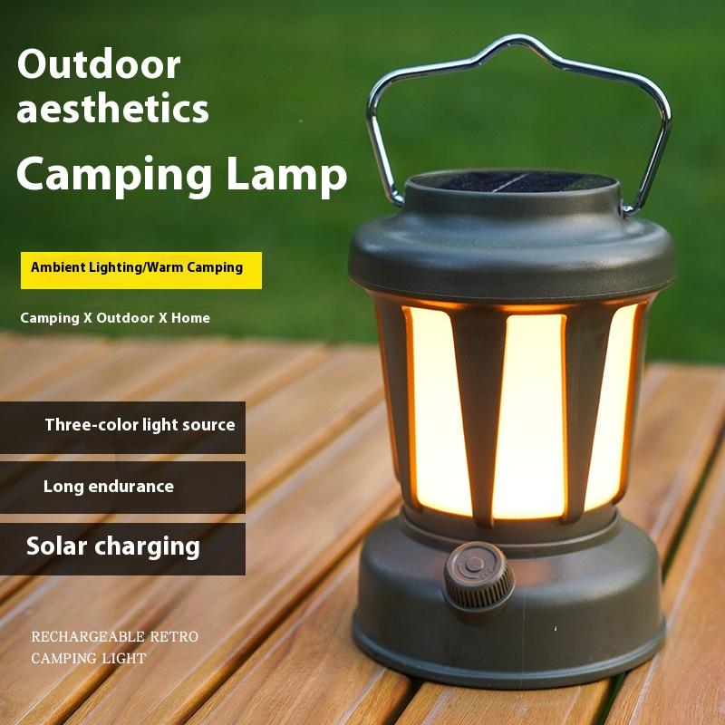 Portable Solar Camping Lantern LED Cold and Warm Dimming 3 Lighting Modes Camp Light Outdoor Hiking Climbing Camping Tent Lamp