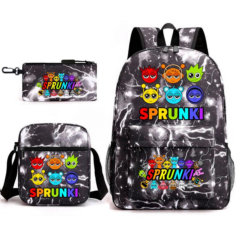 Sprunki Student Starry Sky School Bag Three-piece Rhythm Box Teen Backpack Men's and Women's Casual L
