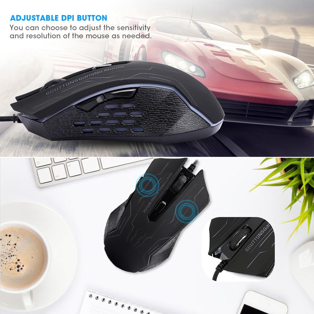 Silent Gaming Mouse USB Wired Desktop Laptop Mouse G6 1.5m 6-Gear Adjustable