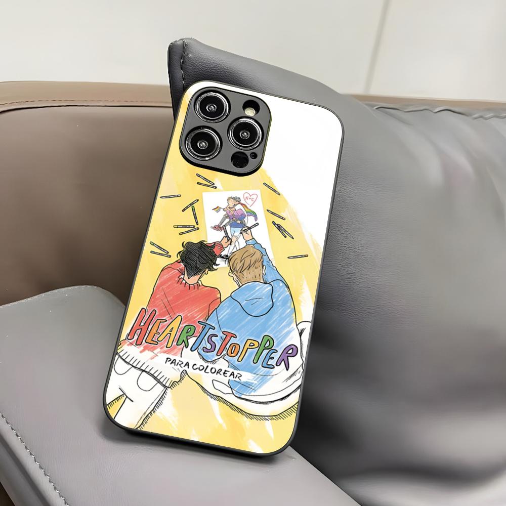 H-Heartstopper Handyhülle für iPhone 17 Air 16 15 14 12 11 13 Pro Max Mini X Xr Xs Puls Schwarze Glasabdeckung