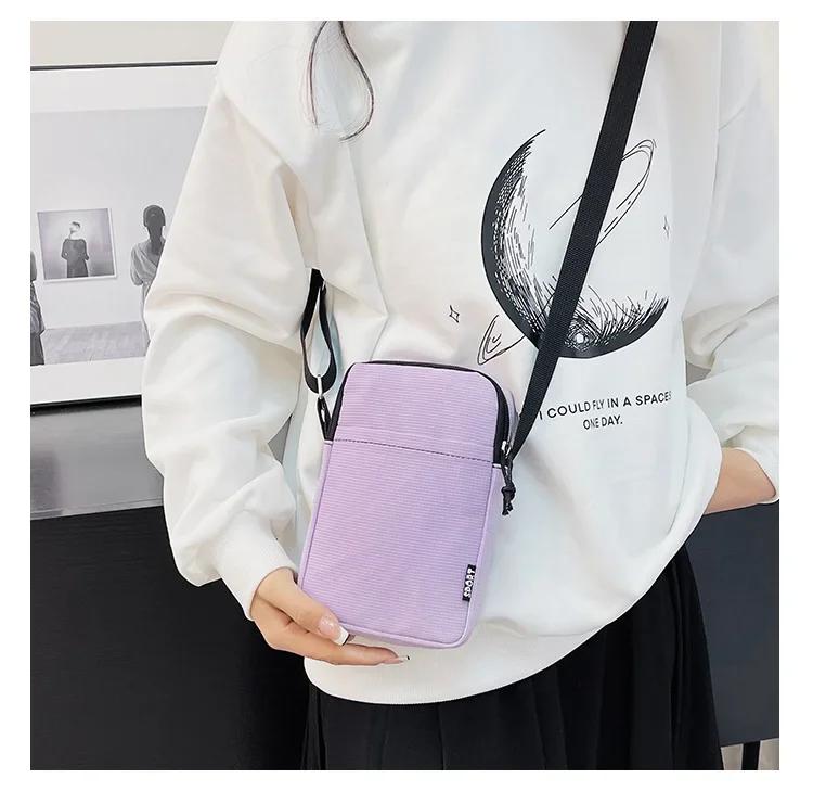 Canvas Mobile Phone Pouch Women Mini Crossbody Bag Single Shoulder Bag Vertical Key Mobile Phone Bag Portable Coin Purse Wallet