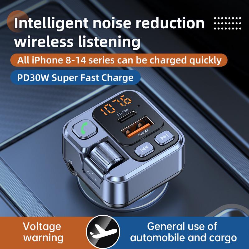 Car Bluetooth FM Transmitter MP3 Player with PD30W Fast Charger & 2.4A Hands-Free AUX Adapter