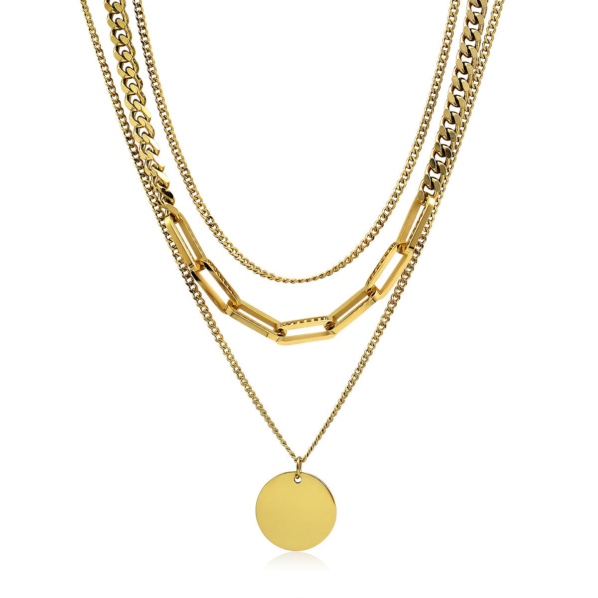 

Best Sell Fashion Double Layered Gold Color Necklace Shell Round Pendant Zircon Necklace for Women for Party