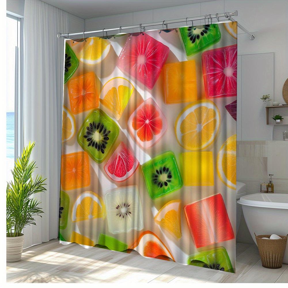 Fruit Slice Print Waterproof Shower Curtain For Bathroom, Bright Citrus Design Adds Freshness To Your Bathroom Decor