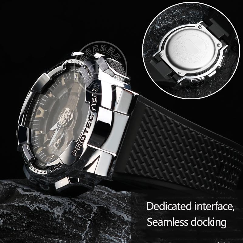 Νέο Σιλικονούχο Λουράκι Ρολογιού Για Casio GM110 GM-110 Λουράκι G-SHOCK GM-110GB Αδιάβροχο Μαλακό Λαστιχένιο Λουράκι Ρολογιού 16mm Μαύρο Ατσάλινο Μπρασελέ