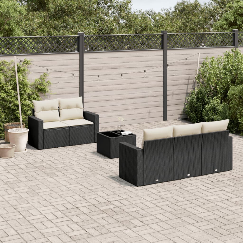 Vidaxl 6-Cz. Garden Furniture Set With Cushions, Black Poly Rattan