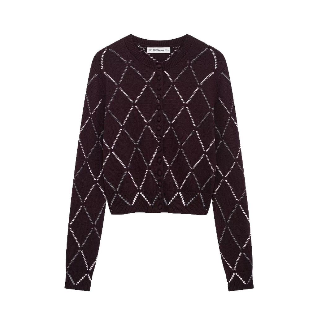 2025 Spring Women's Diamond Knit Cardigan Sweater - European & American Street Style Fashion