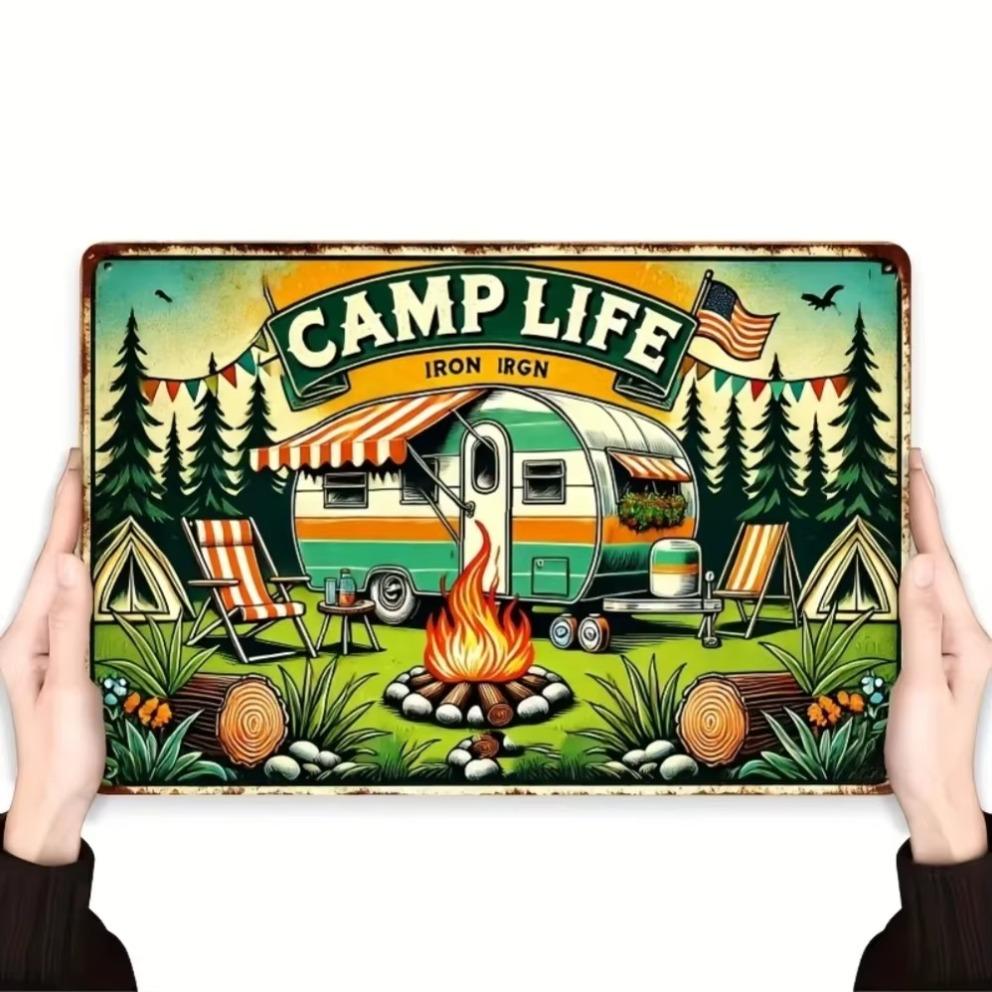 1PC Retro Campsite Scene Wall Art Colorful VintageStyle Sign for BarCafeHouse or Farmhouse Nostalgic OutdoorThemed Decor