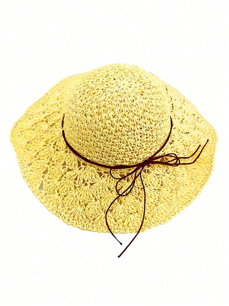 Handwoven Straw Sun Hat – Women’s Summer Wide-Brimmed Foldable Panama Hat with Bow Accent, UV Protection for Beach & Outdoor Wea