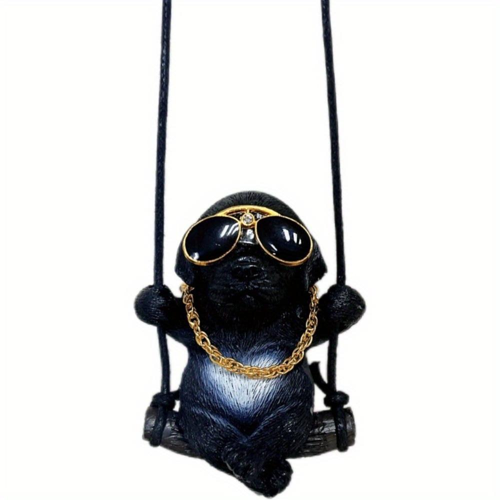 [Vibrant Labrador Retriever] Vibrant resin Labrador puppy, wearing glasses and a gold chain | Swinging on a rope, hanging decora