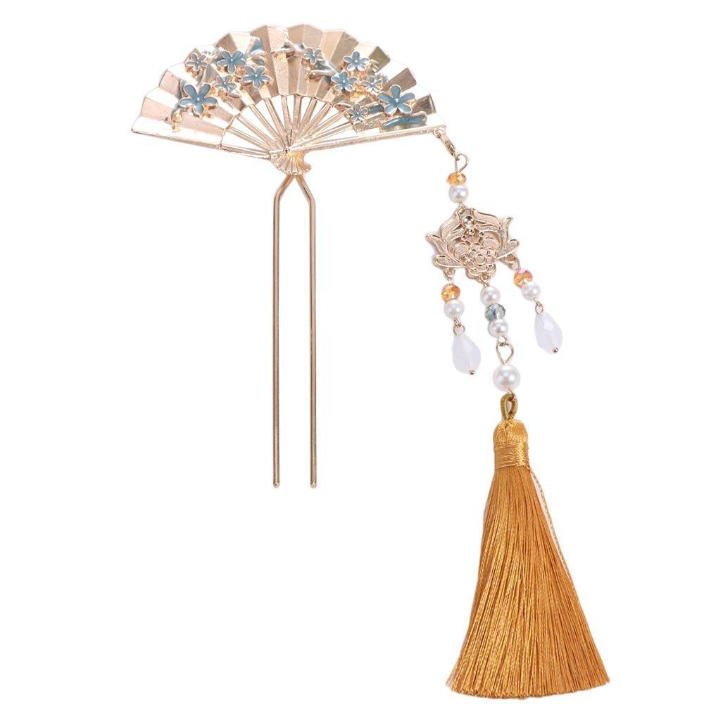 Retro Pearl Fringe Hairpin Zinc Zinc Alloy Fan Shape Bride Tiara U Shape Hair Frok Hanfu Hair Accessories
