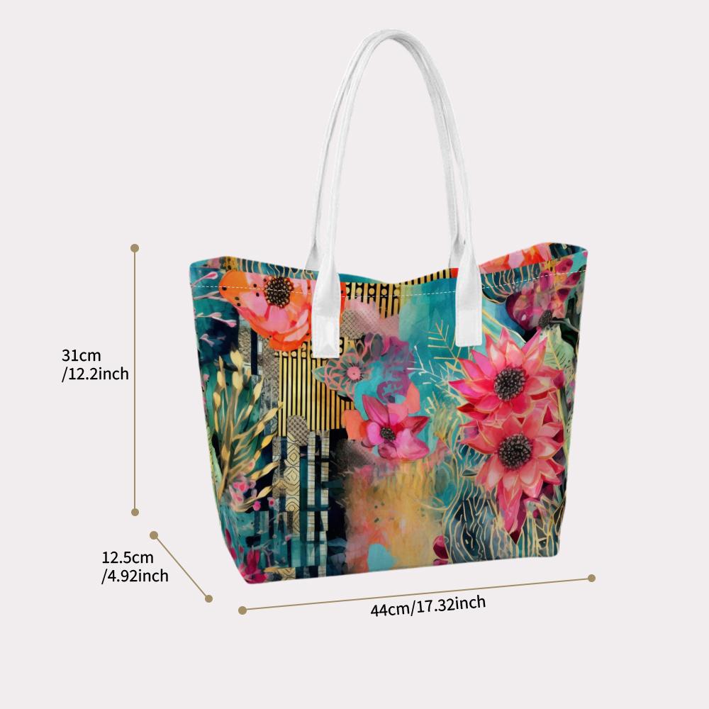 Vibrant Floral Pattern Tote Bag for Daily Casual Commute Shopping Use