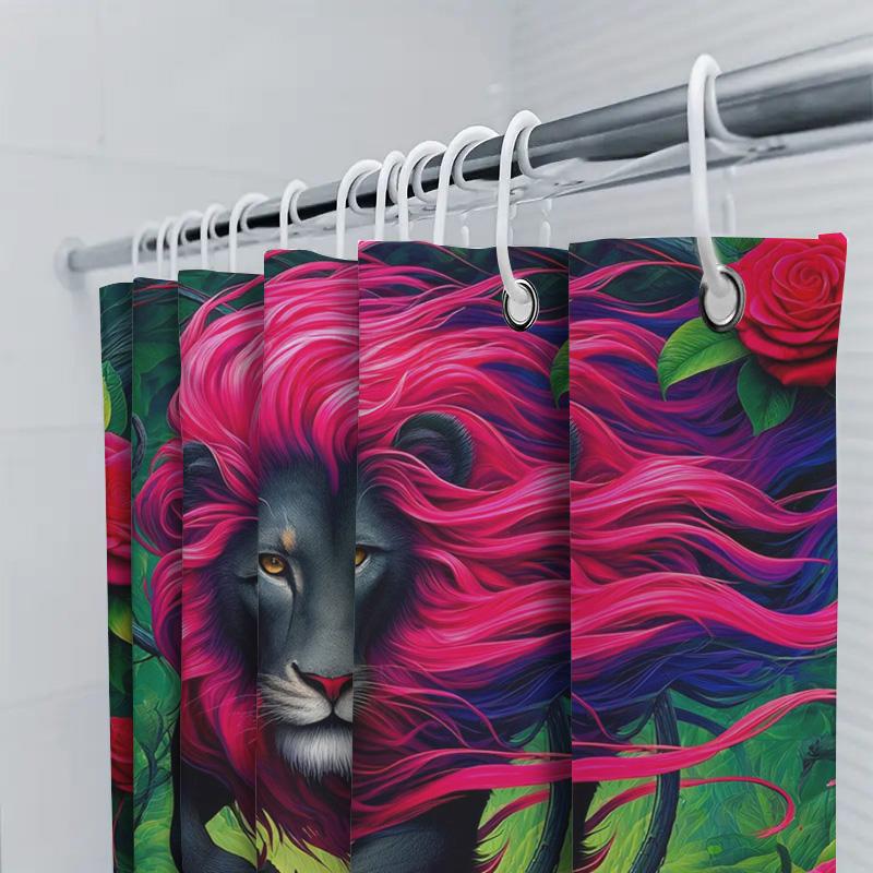 Enchanting Lion Shower Curtain Multicolor Fantasy Art Decorative Bath Mat Cover For Bathroom Accessories In Kitchen Dining