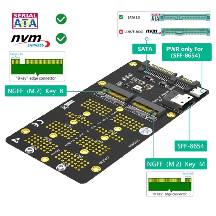 NVME M.2 to SATA3 and SFF8654 Adapter for Quick Data Transfer and Storage Solution