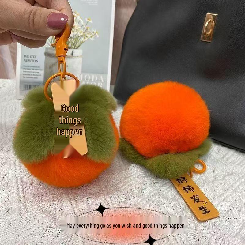 

Очаровательный брелок и подвеска для сумки из искусственного меха кролика рекс цвета хурмы в подарок Good Things Happen 8cm Diameter