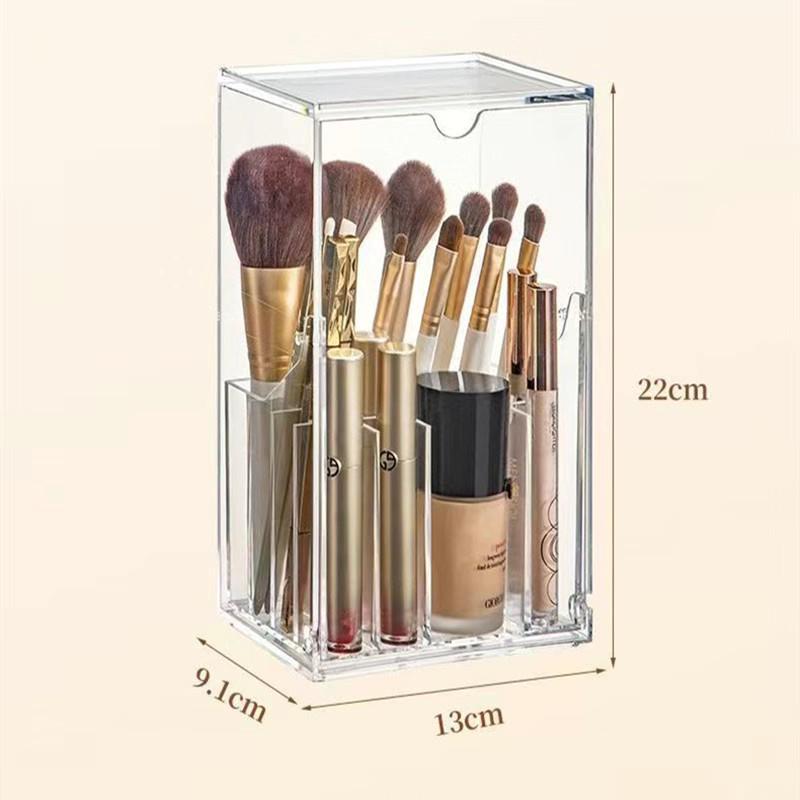 "Transparent Dustproof Makeup Brush & Eyebrow Pencil Storage Box"