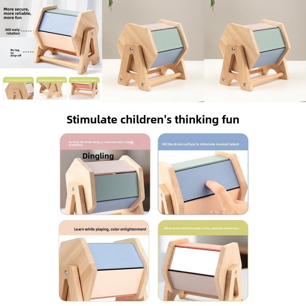 Montessori Wooden Drawer Box With Textile Drum For Early Childhood Learning Development