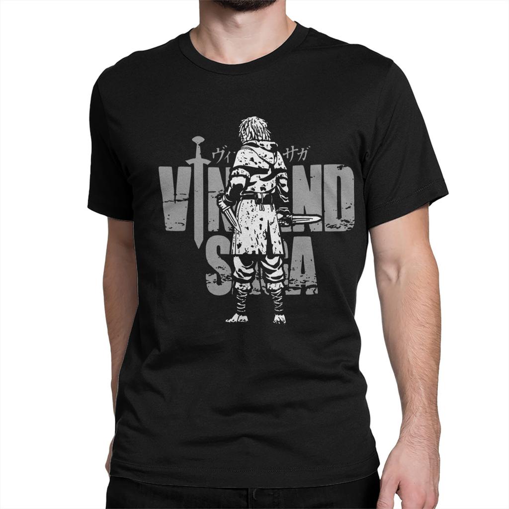Men T-Shirt Japanese Thorfinn Karlsefni Vintage Cotton Tees Short Sleeve Vinland Saga T Shirts Round Collar Clothes Graphic