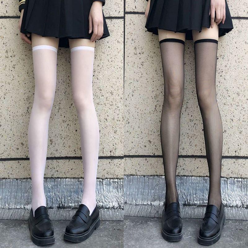 Damen Schwarze Netzstrümpfe mit Schleife und Spitze Überknie - Dünn, Sexy und Schlankmachend