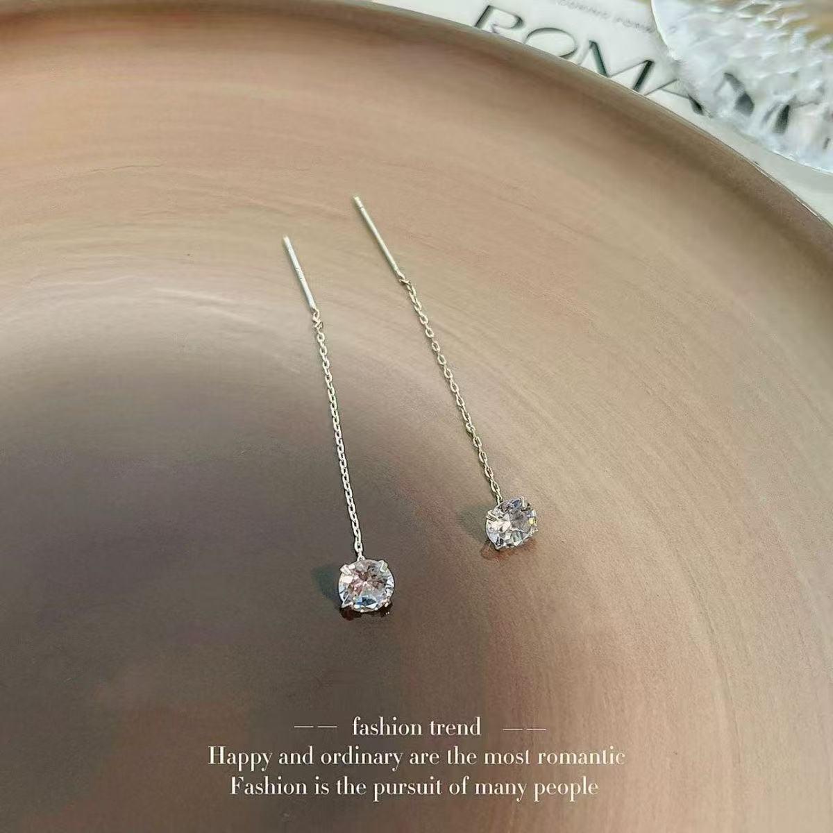 Elegant White Zirconia Silver Ear Wire Earrings: Lightweight, Luxurious, Simple Style for Women