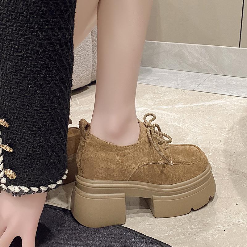 Fashion Spring New Thick Heel Shoes Women's Fashion Round Head Deep Mouth Before Lacing Thick Sole Anti-slip Wear-resistant High Heels