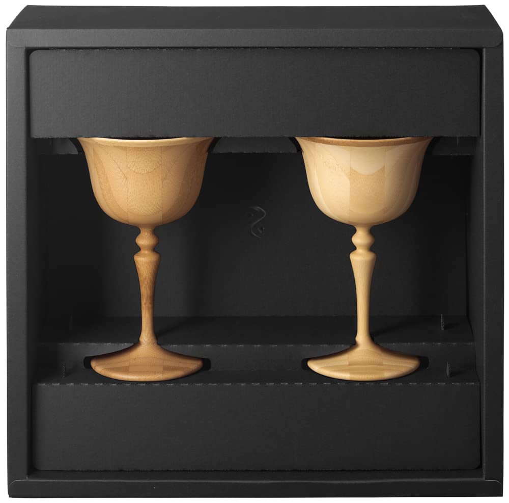 RIVERET Vessel Cocktail Glasses, Manhattan, 150ml, Pair, Bamboo, Dishwasher Safe, White/Brown, RV-121WB