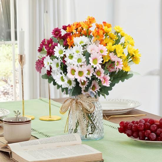 Faux Chrysanthemum Bundle UV Resistant Autumn Artificial Flowers Outdoor Realistic Faux Plants for Patio Porch Window Box Indoor Vase Decor