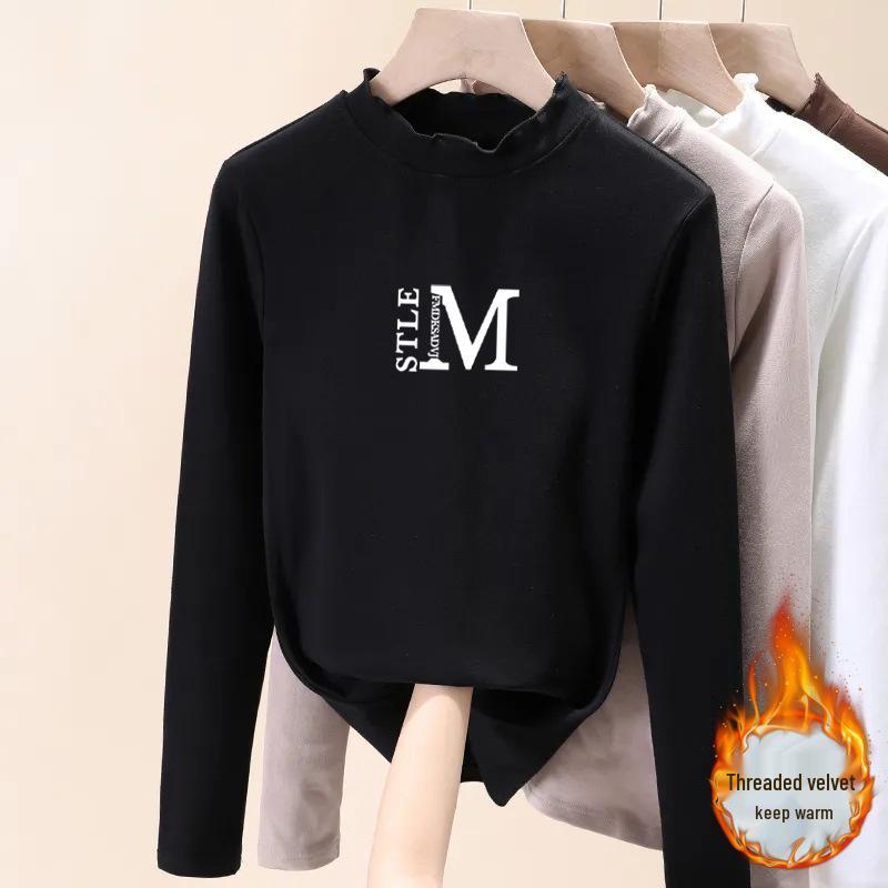 

German Velvet Women s Semi-High Neck Fleece-Lined Long Sleeve Plus Size Warm Top (2025) M (Recommended: up to 100 jin)