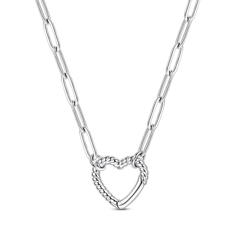 925 Silver Heart Openable Pendant Necklace Rope Texture Rectangle Link Chain Fashion Jewelry Gift for Women
