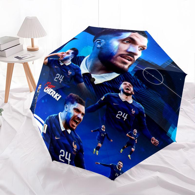 Rayan Cherki pattern, automatic folding umbrella, portable and foldable design, 8 ribs, a Christmas or birthday gift.