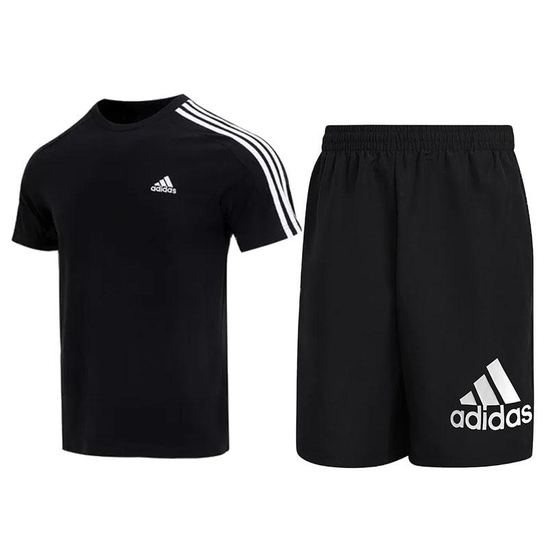 

Adidas Удобные универсальные шорты с коротким рукавом, прочные, повседневные, спортивные, унисекс, комплекты, черные IC9334+GV5923 XL