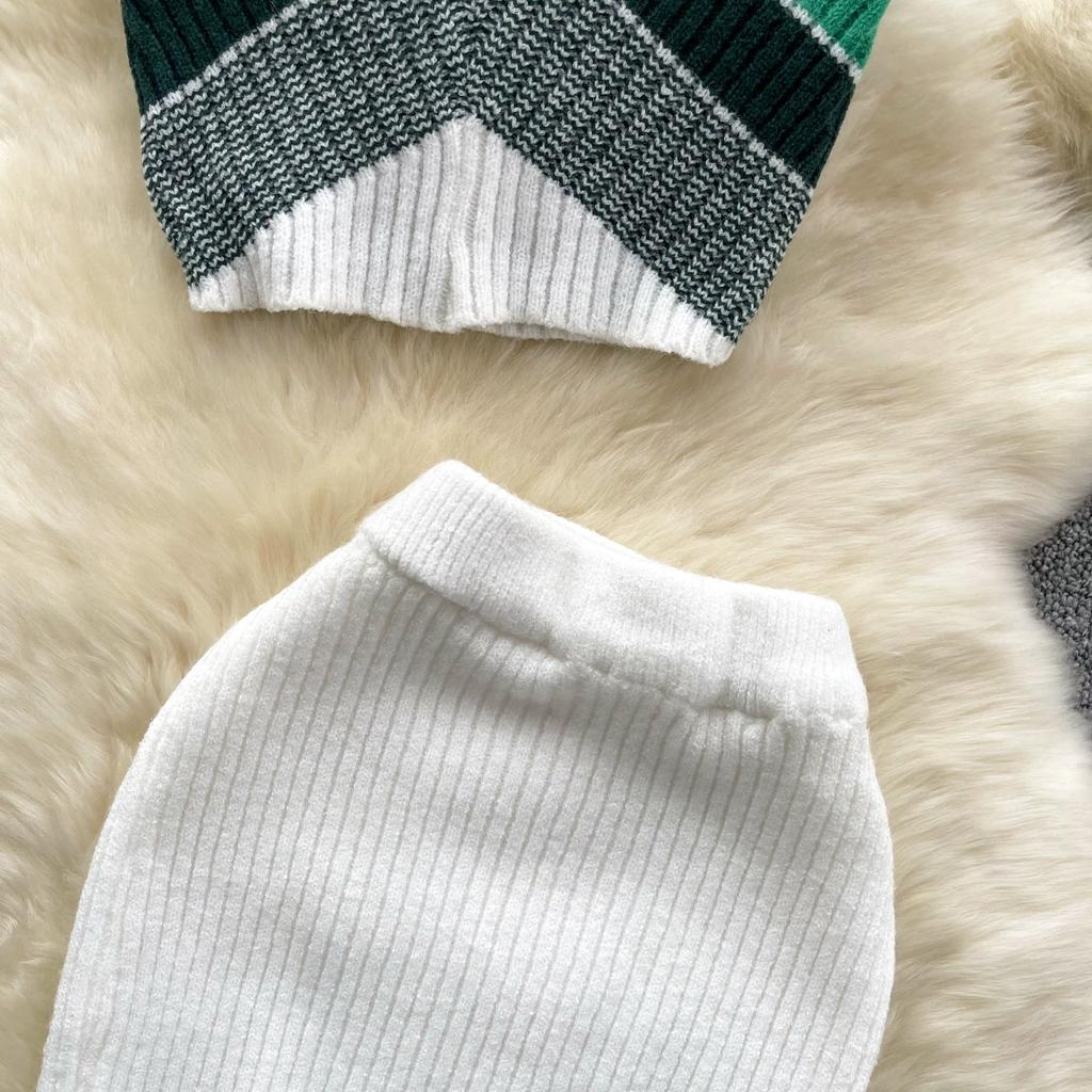 Summer Women Sexy Knitted Striped Sweater Halter Tops Vest and Mini Short Bodycon Sheath Skirt Two Piece Set