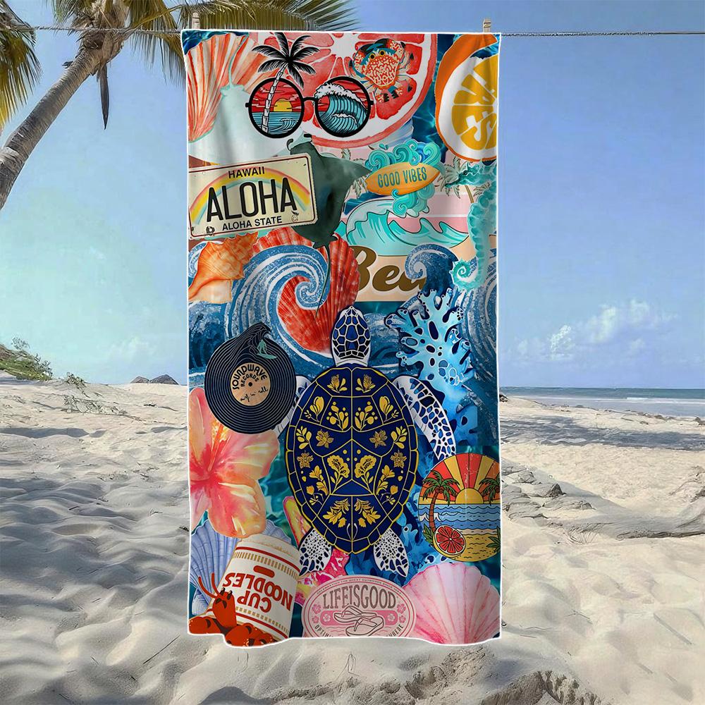 

Crab & Sea Turtle Tropical Marine Beach Towel, Soft Quick-Drying, Perfect For Portable Outdoor Travel, Camping And Summer Beach W30*H60(CM)