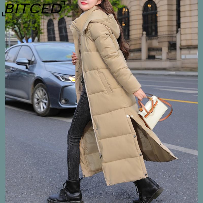 BITCED Winter Cotton Coat for Women - Extended Length, Knee-Length, Slim Fit, Bestie Style, Warm and Thickened Mid-Length Quilted Jacket