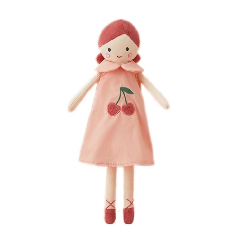 Cute Stuffed Cherry Print Skirt Girl Shape Doll Accompany Appease Toy for Kids 1