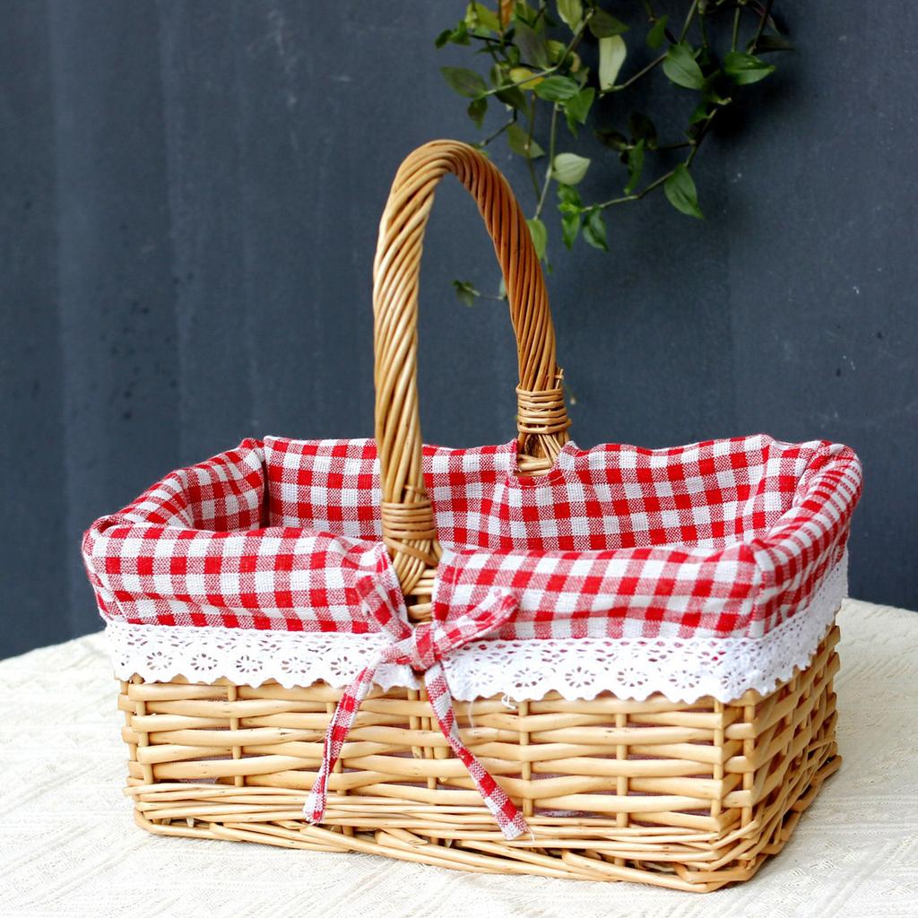 Coș de picnic din răchită cu mâner și căptușeală lavabilă pentru camping, cules de legume, Ziua Mamei, Ziua Recunoștinței, ieșiri