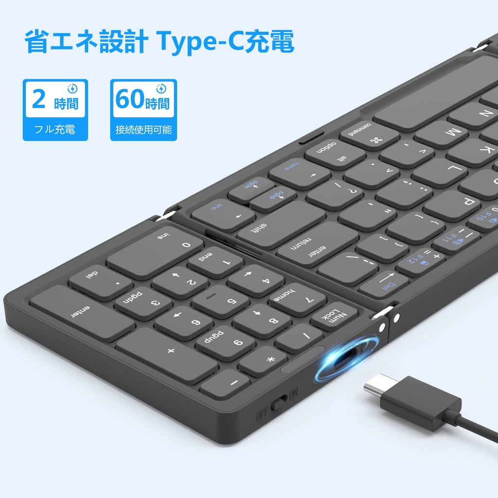 Foldable Wireless Keyboard for iPad, Bluetooth, and Numeric Keypad, Slim Design, Supports 3 Devices, Compact, Quiet, Small, Portable, Compatible with