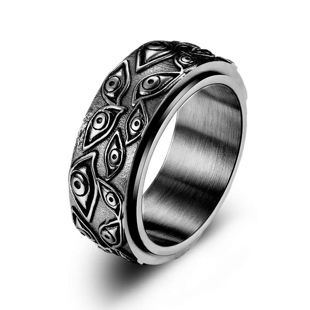 

Кольцо мужское из титановой стали с вращающимся элементом Глаз Дьявола для снятия тревоги Size 7