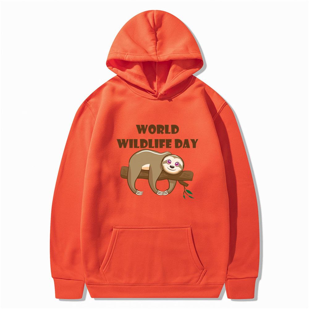 New World Wildlife Day hoodie sleeping bear print sweatshirt sweater autumn and winter velvet