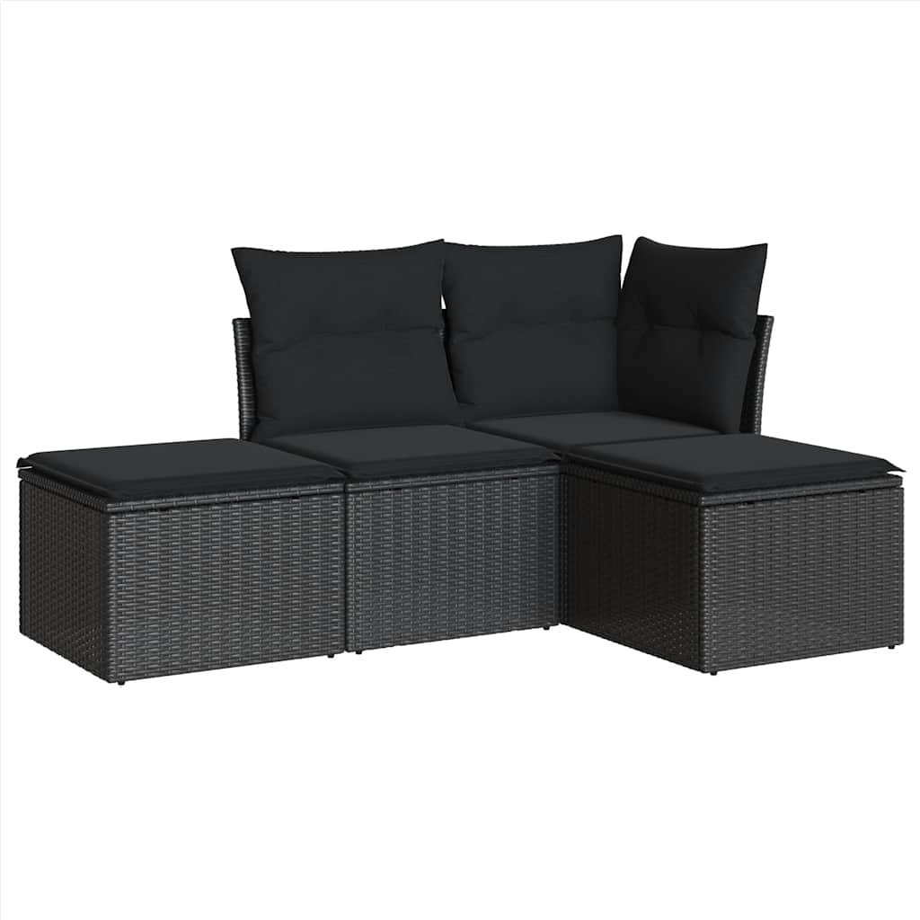 Vidaxl 4-Cz. Garden Lounge Set, Cushions, Black PE Rattan