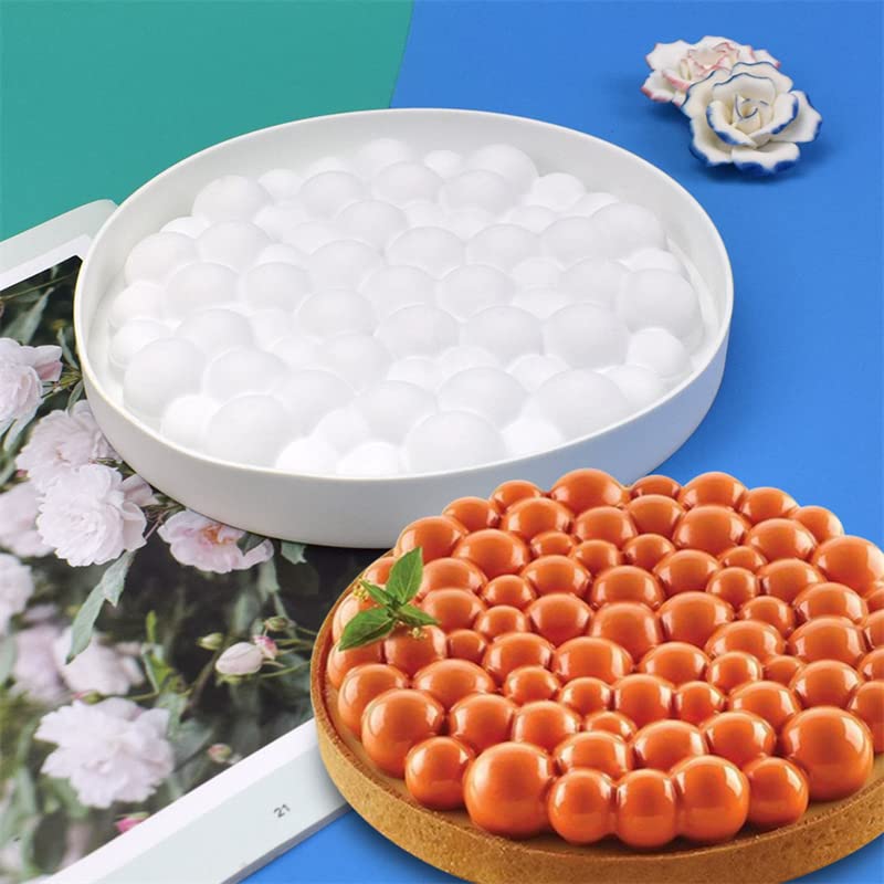Silica Gel French Mousse Cake Mold, 3D Baking Supplies, DIY Chocolate Soap Candle Mold, 8-Inch Round with Air Bubbles