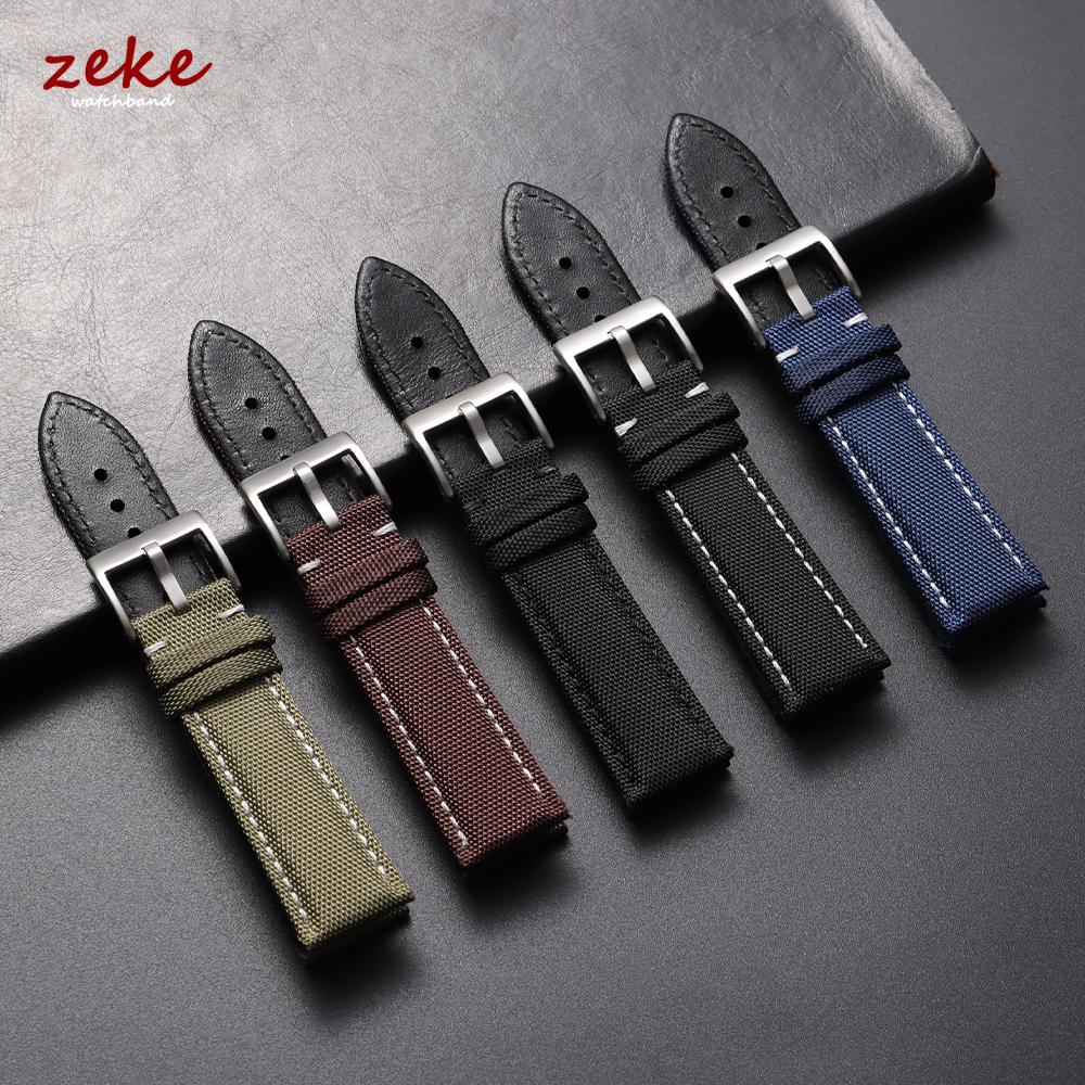 Correa de Reloj de Lona 22mm 24mm Correa de Reloj de Nylon y Cuero Impermeable para Seiko para Omega Pulsera Deportiva Cinturón con Costura Hecha a Mano