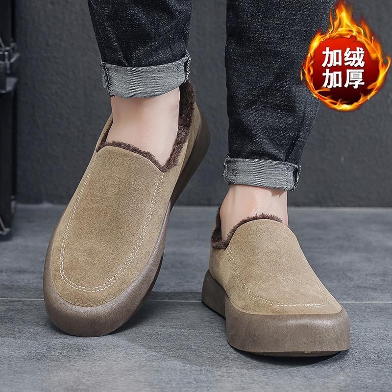 Winter New Large Size Warm Velvet Men's Shoes Green Casual Shoes Trendy Men's Shoes