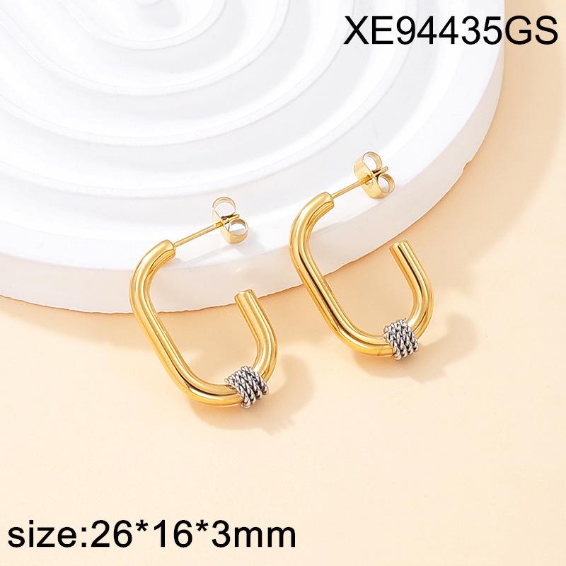 18K Gold Plated Titanium Steel Geometric Studs & Hoops Earring Set for Women - European & American Style