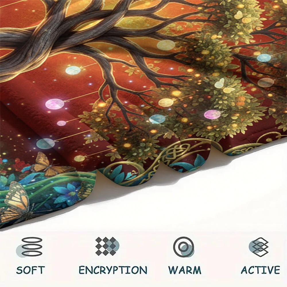 1PC Tree of Life Print Flannel Blanket, High quality All Seasons, Home Decor, Warmth and Comfort, Perfect for Christmas Gifts
