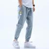 Summer and Autumn Hong Kong Style Jeans Men's Loose Tied Feet Harlan Nine-point Pants Trendy Brand Thin Casual Pants
