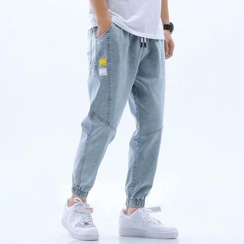 Summer and Autumn Hong Kong Style Jeans Men's Loose Tied Feet Harlan Nine-point Pants Trendy Brand Thin Casual Pants