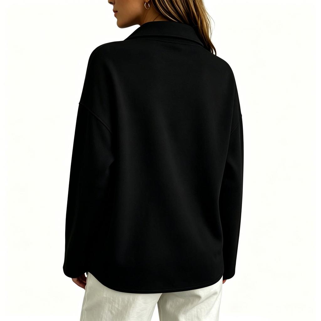 Women Long Sleeve Pullover V Neck Sweatshirt with Button Down Collar Loose Fit Casual Top for Everyday Wear