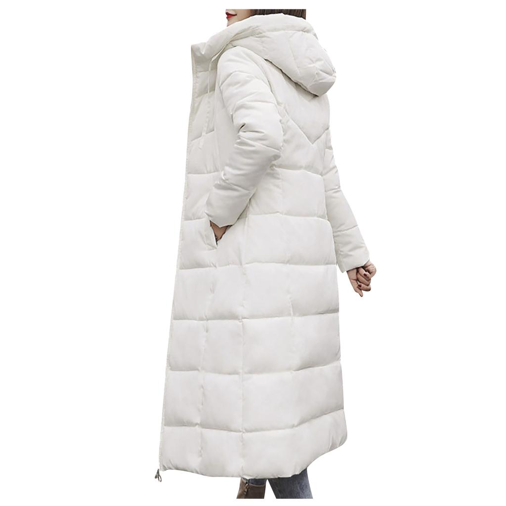 Womens Ladies Warm Plus Size Solid Color Hooded Single Breasted Medium Length Cotton Jacket Waistcoat Slim Cardigan Coat